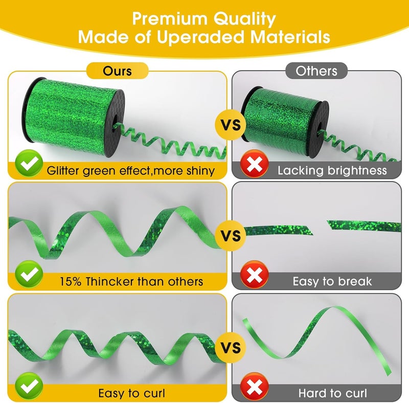 OMISELIO Green Curling Ribbon - 500 Yard Shiny Metallic Curling Ribbon for Gift Wrapping, Balloons, Christmas & St. Patrick's Day - Image 2